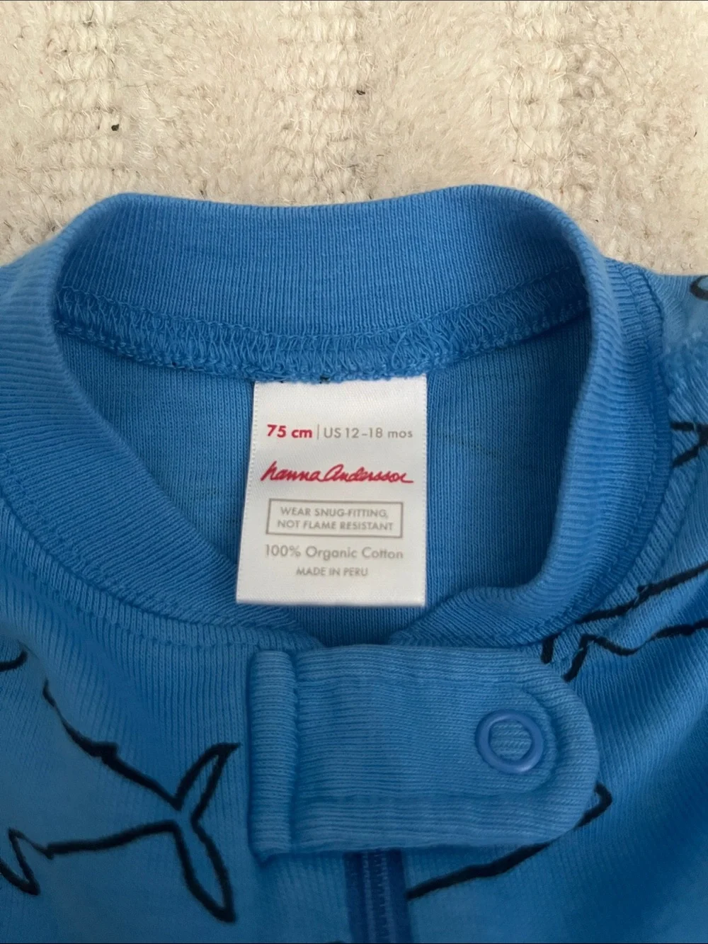 Hanna Andersson Blue Shark Print One-Piece Bodysuit